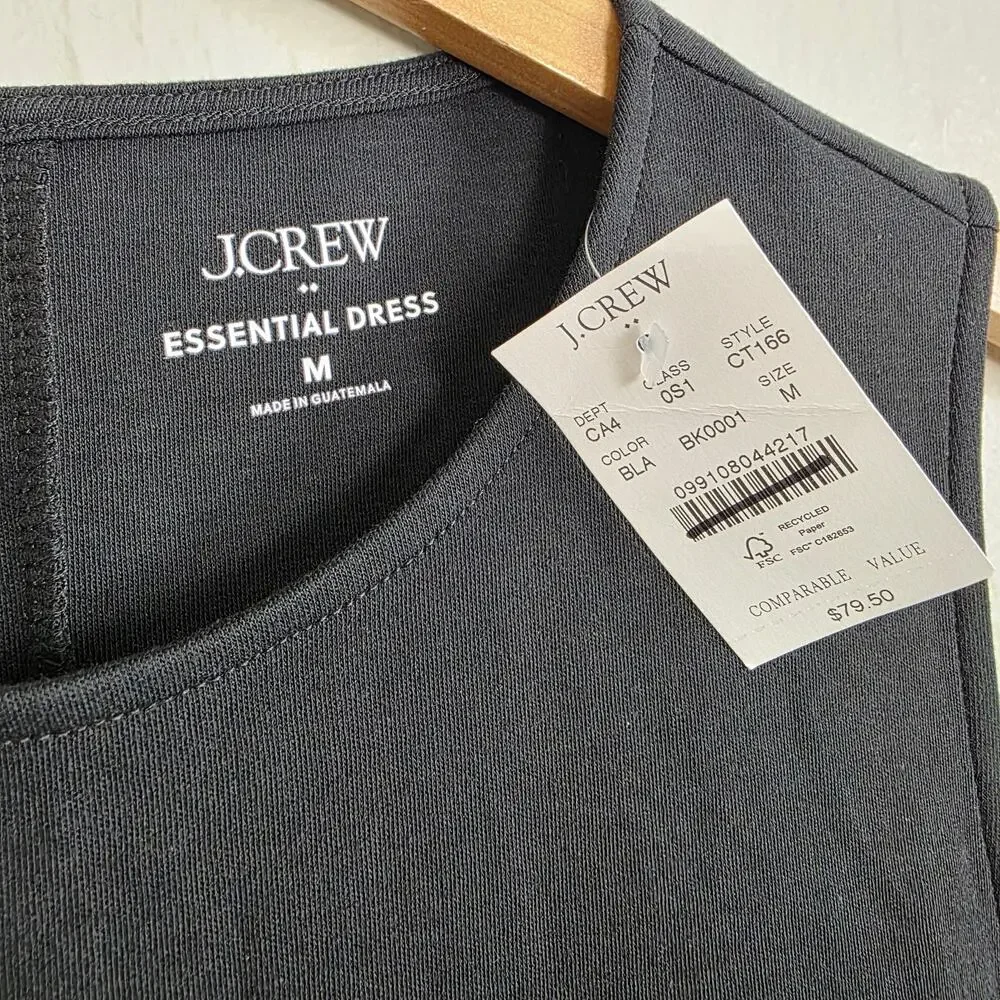NWT J. Crew Essential Knit Black Sleeveless Cotton Pull On Black Tank Dress